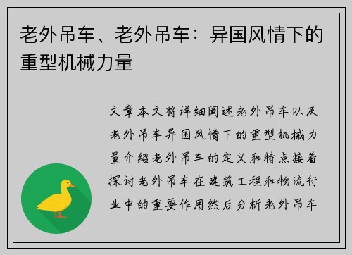 老外吊车、老外吊车：异国风情下的重型机械力量
